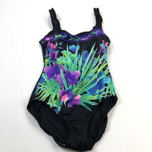 Vintage Gabar Swimsuit NO TAG OS Floral One Piece Made in USA Y2K Black MINT